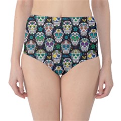 Black Day Of The Dead Sugar Skull High Waist Bikini Bottom