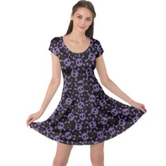 Blue Girlish Style Pattern With Pirate Skull And Hearts Cap Sleeve Dress