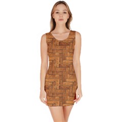 Brown Naturalistic Texture Of Wooden Parquet Bodycon Dress