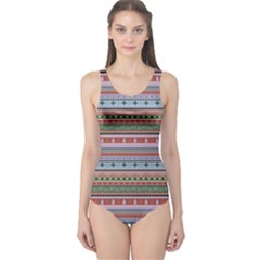 Brown Striped Christmas With Application Women s One Piece Swimsuit