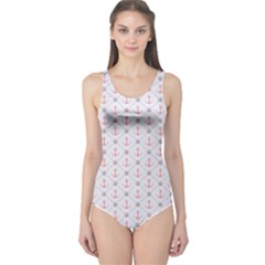 Gray Retro Pattern Polka Dot With Anchors Women s One Piece Swimsuit by CoolDesigns