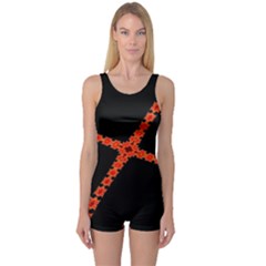 Red Fractal Cross Digital Computer Graphic One Piece Boyleg Swimsuit by Simbadda