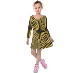 Fractal Golden River Kids  Long Sleeve Velvet Dress by Simbadda