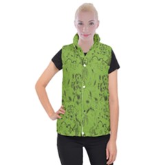 Abstract Green Background Natural Motive Women s Button Up Puffer Vest by Simbadda