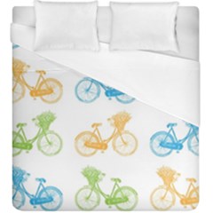 Vintage Bikes With Basket Of Flowers Colorful Wallpaper Background Illustration Duvet Cover (king Size) by Simbadda