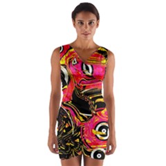 Abstract Clutter Pattern Baffled Field Wrap Front Bodycon Dress by Simbadda