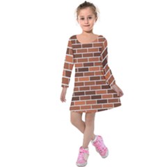Brick Brown Line Texture Kids  Long Sleeve Velvet Dress by Mariart