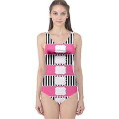 Custom Water Bottle Labels Line Black Pink One Piece Swimsuit by Mariart