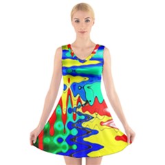 Bright Colours Abstract V-neck Sleeveless Skater Dress by Simbadda