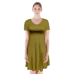 Stripy Starburst Effect Light Orange Green Line Short Sleeve V-neck Flare Dress by Mariart