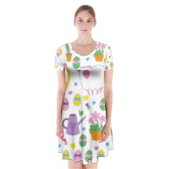 Cute Easter Pattern Short Sleeve V-neck Flare Dress by Valentinaart