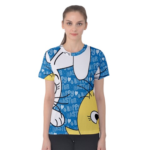 Easter Bunny And Chick  Women s Cotton Tee by Valentinaart