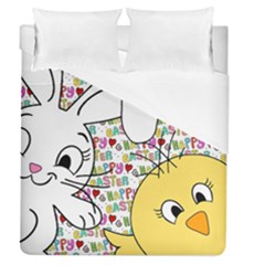 Easter Bunny And Chick  Duvet Cover (queen Size)