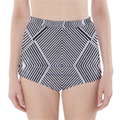 Black And White Line Abstract High-waisted Bikini Bottoms by Nexatart