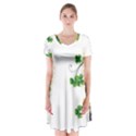 Flower Shamrock Green Gold Short Sleeve V-neck Flare Dress View1