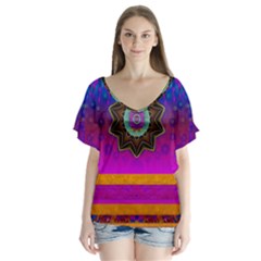 Air And Stars Global With Some Guitars Pop Art Flutter Sleeve Top by pepitasart