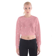 Pink Background With White Hearts On Lines Cropped Sweatshirt by TastefulDesigns