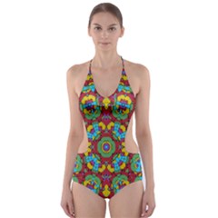 Geometric Multicolored Print Cut-out One Piece Swimsuit by dflcprintsclothing