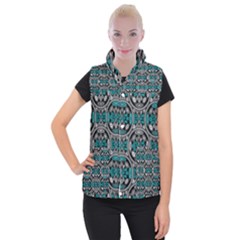 Geometric Arabesque Women s Button Up Puffer Vest by linceazul