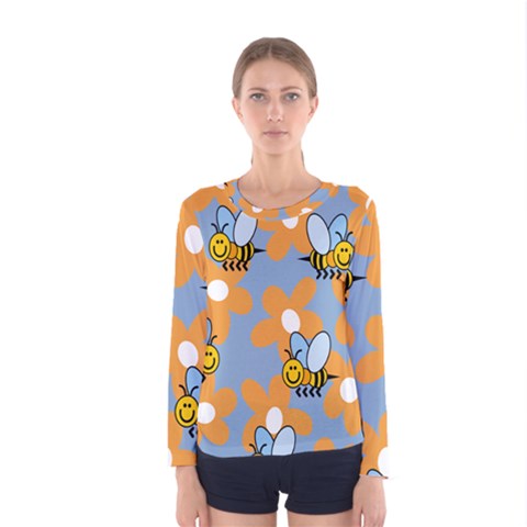 Wasp Bee Honey Flower Floral Star Orange Yellow Gray Women s Long Sleeve Tee by Mariart