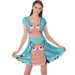 Cat Face Mask Smile Cute Leaf Flower Floral Cap Sleeve Dresses by Mariart