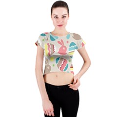 Easter Rabbit Bunny Rainbow Crew Neck Crop Top by Mariart