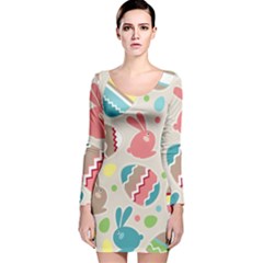 Easter Rabbit Bunny Rainbow Long Sleeve Velvet Bodycon Dress