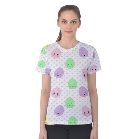 Egg Easter Smile Face Cute Babby Kids Dot Polka Rainbow Women s Cotton Tee by Mariart