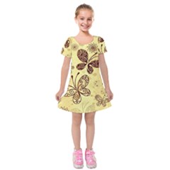 Butterfly Animals Fly Purple Gold Polkadot Flower Floral Star Sunflower Kids  Short Sleeve Velvet Dress by Mariart