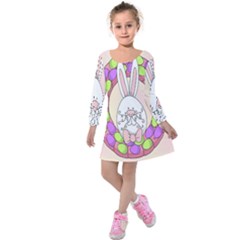 Make An Easter Egg Wreath Rabbit Face Cute Pink White Kids  Long Sleeve Velvet Dress by Mariart