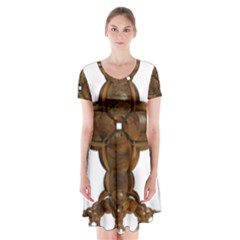 Cross Golden Cross Design 3d Short Sleeve V-neck Flare Dress by Nexatart