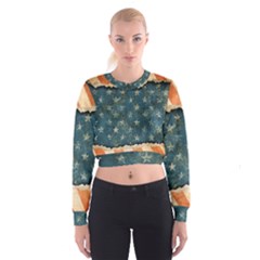 Grunge Ripped Paper Usa Flag Cropped Sweatshirt by Mariart