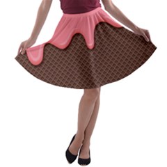 Ice Cream Pink Choholate Plaid Chevron A-line Skater Skirt by Mariart