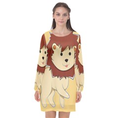 Happy Cartoon Baby Lion Long Sleeve Chiffon Shift Dress  by Catifornia