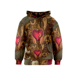 Steampunk Golden Design, Heart With Wings, Clocks And Gears Kids  Zipper Hoodie by FantasyWorld7