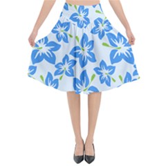 Hibiscus Flowers Seamless Blue Flared Midi Skirt by Mariart