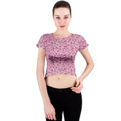 Abstract Pink Squares Crew Neck Crop Top by BangZart