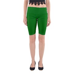 Solid Christmas Green Velvet Classic Colors Yoga Cropped Leggings by PodArtist