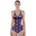 Blue Geometric Losangle Pattern Cut-Out One Piece Swimsuit View1