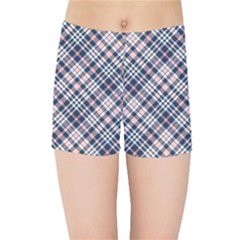 Navy And Pink Diagonal Plaid Kids Sports Shorts by NorthernWhimsy