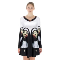 Horror Nuns Long Sleeve Velvet V-neck Dress