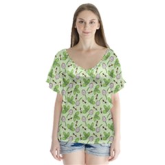 Bees And Green Clover Flutter Sleeve Top by NorthernWhimsy