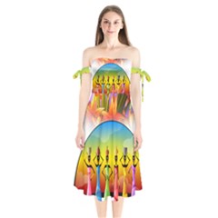 African American Women Shoulder Tie Bardot Midi Dress by BlackisBeautiful
