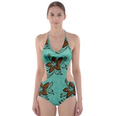 Chocolate Background Floral Pattern Cut-out One Piece Swimsuit by Nexatart