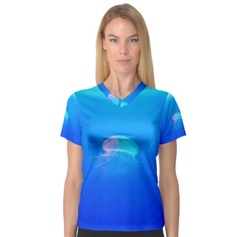 Jellyfish V-neck Sport Mesh Tee by Valentinaart