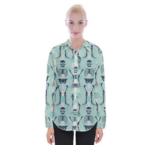 Skull Skeleton Repeat Pattern Subtle Rib Cages Bone Monster Halloween Womens Long Sleeve Shirt by Mariart