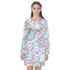 Donuts Pattern Long Sleeve Chiffon Shift Dress 