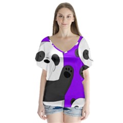 Cute Pandas V-neck Flutter Sleeve Top by Valentinaart