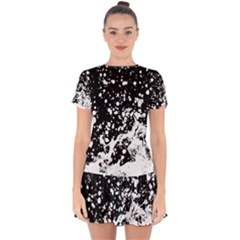 Black And White Splash Texture Drop Hem Mini Chiffon Dress by dflcprints