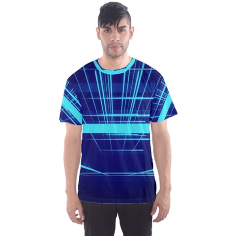 Grid Structure Blue Line Men s Sports Mesh Tee by Mariart